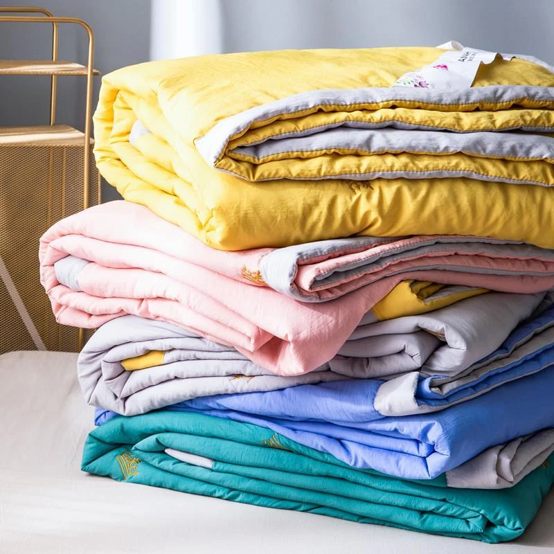 夏季纯色冰丝夏凉被天丝双人夏天空调被子夏被可水洗单人刺绣薄款