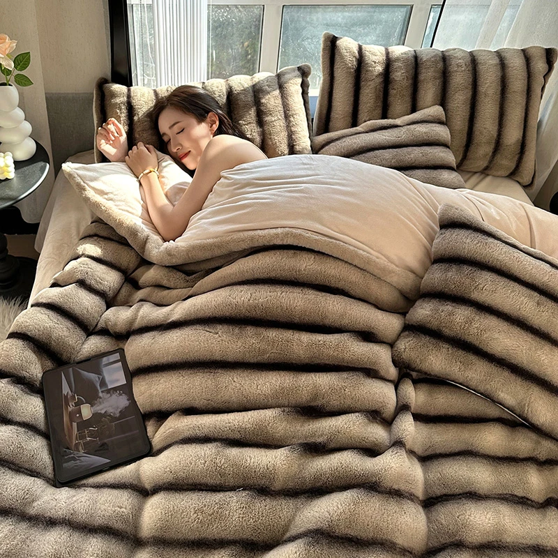 美拉德A类高克重毛皮草双面加厚牛奶绒法兰绒床上四件套被套床单4