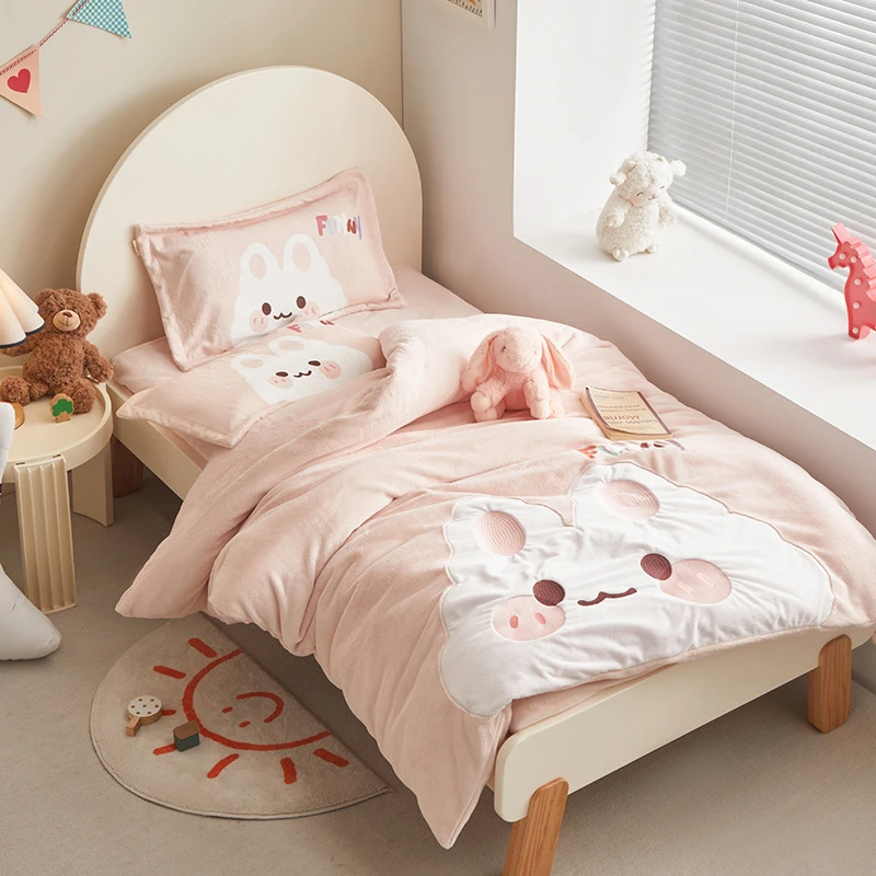 儿童牛奶绒被套单件双面冬季加绒幼儿园学生单人被罩女孩150x200
