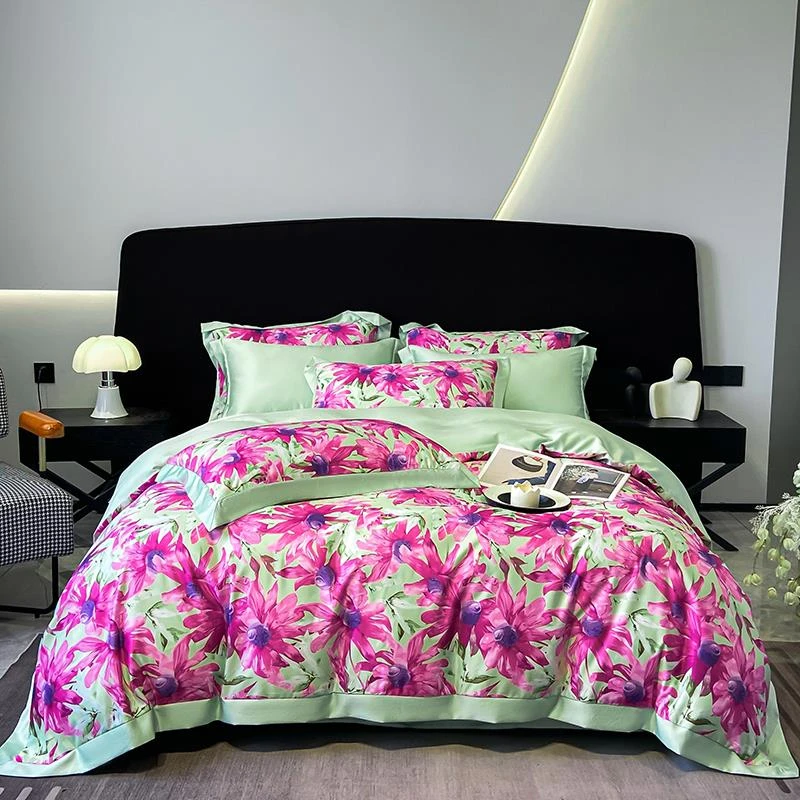 太古里粉色夏天四件套冰丝裸睡床笠被套床单被罩凉感双人床上用品