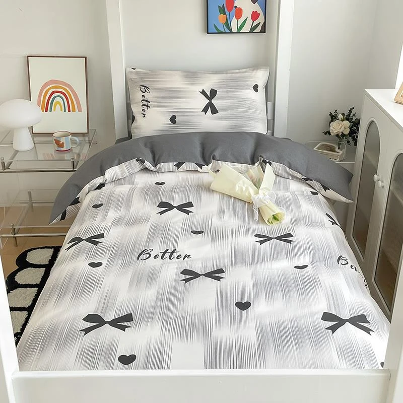 小清新印花全棉四件套纯棉被套床单款学生宿舍单双人上下铺三件套