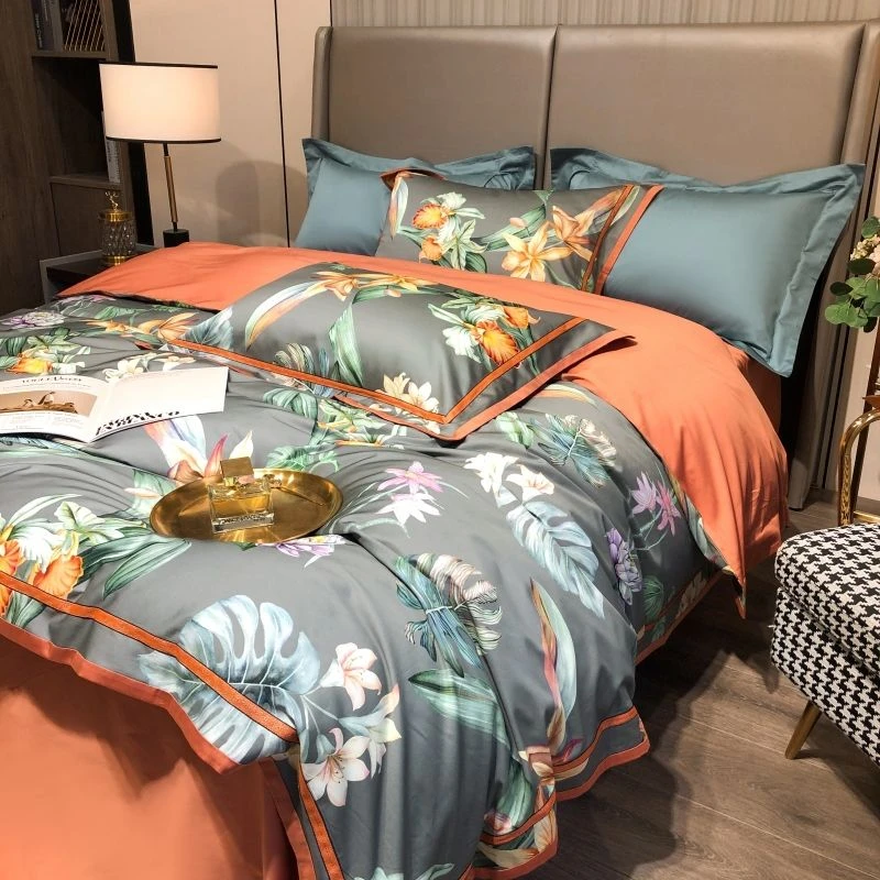 美式乡村风轻奢全棉120支数码印花四件套纯棉新疆长绒棉床上用品4