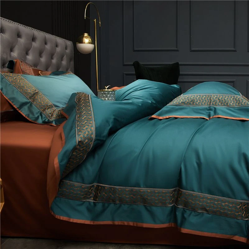 欧式简约现代120支长绒棉四件套轻奢刺绣100全棉纯棉被套床上用品