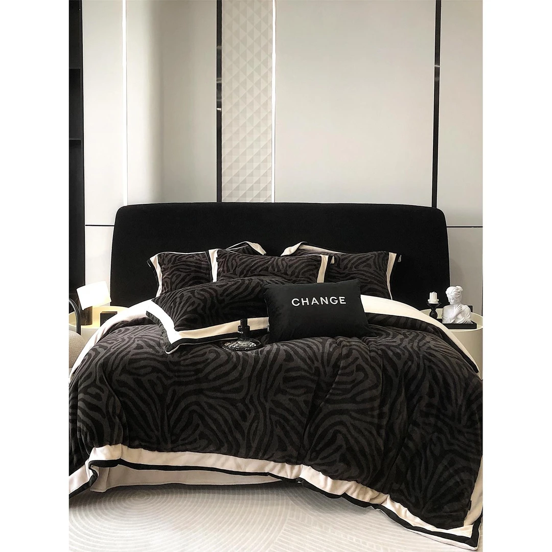 轻奢高级感加厚牛奶绒四件套冬季珊瑚绒双面保暖貂绒简约床上用品