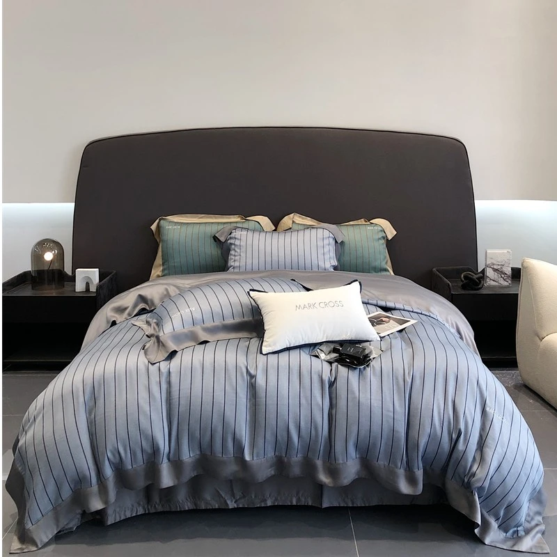 进口轻奢100支兰精天丝凉爽春夏四件套简约丝滑亲肤别墅床单床品4