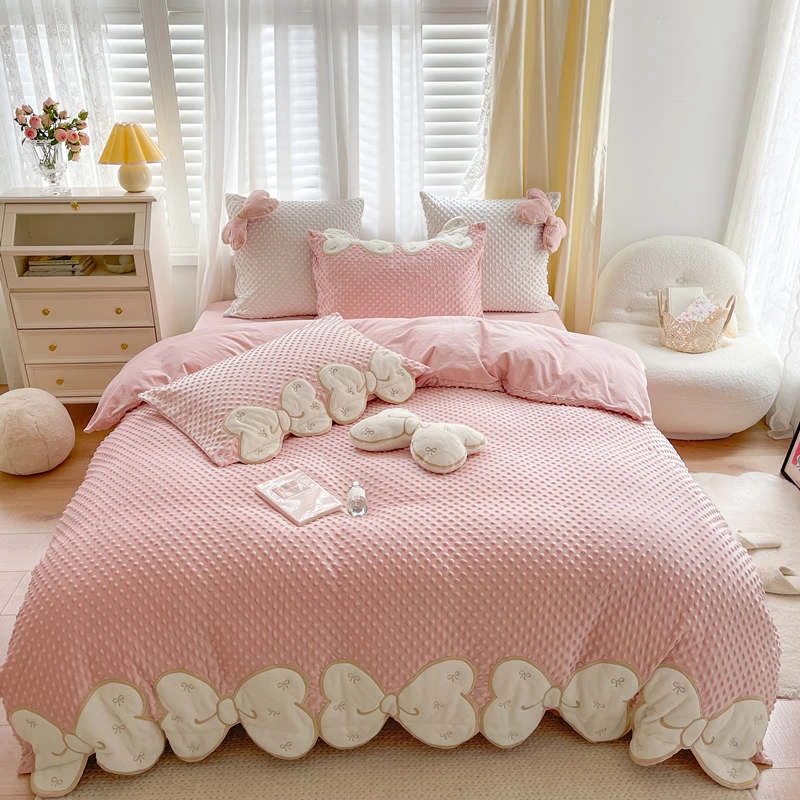 冬季加厚保暖珊瑚绒四件套冬天床上用品豆豆绒少女可爱床单被套4