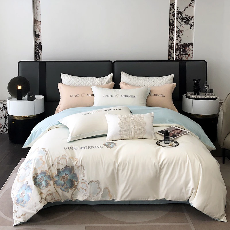 2024新款纯棉床上四件套全棉高级感床品高档长绒棉刺绣花被套床单