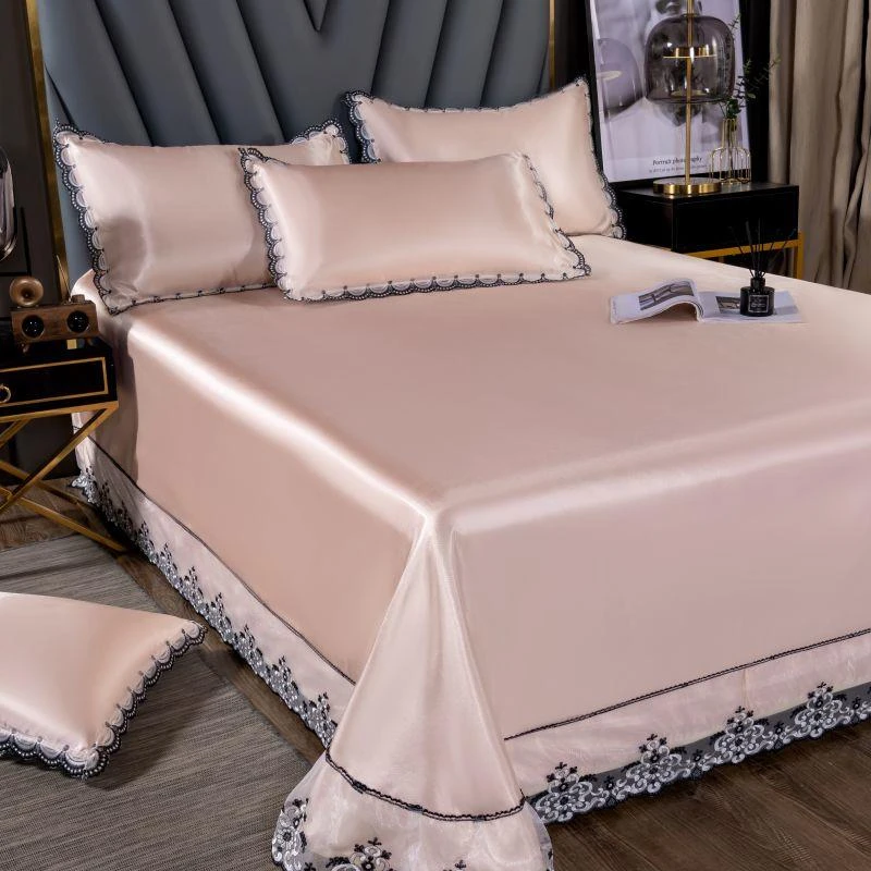 1.8m床夏季冰丝凉席三件套少女心可水洗空调席子机洗夏天夏凉床单