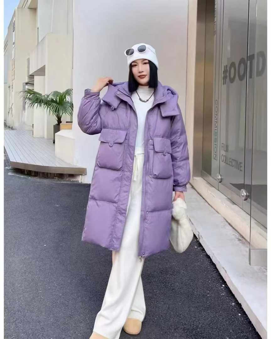 新款中长款过膝韩版白鸭绒厚连帽冬季外套保暖