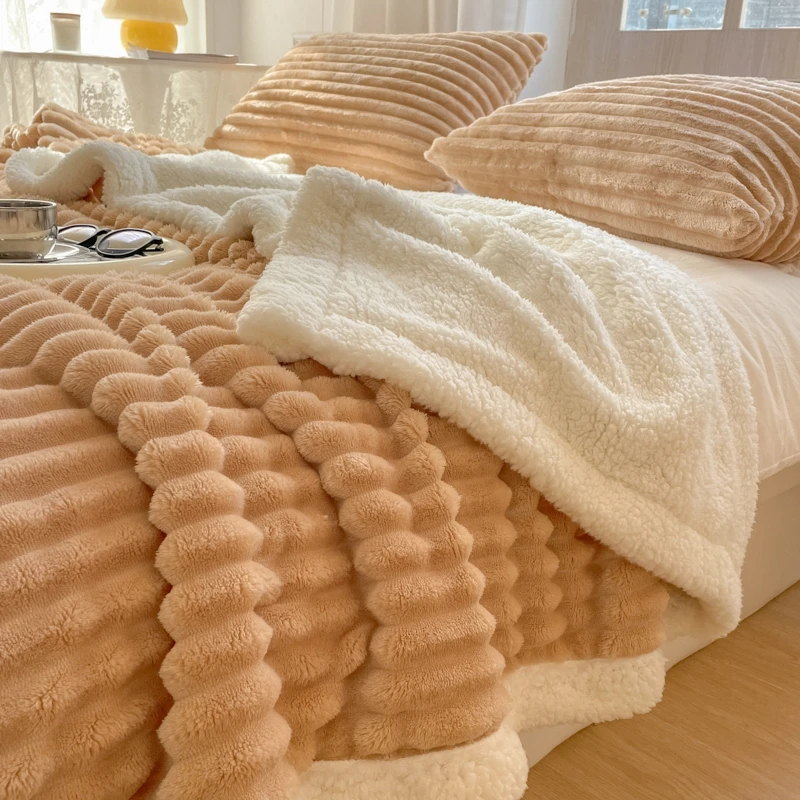 帅梦加厚兔毛绒双层毛毯家用羊羔绒盖毯办公室午睡毯车载盖绒毛毯
