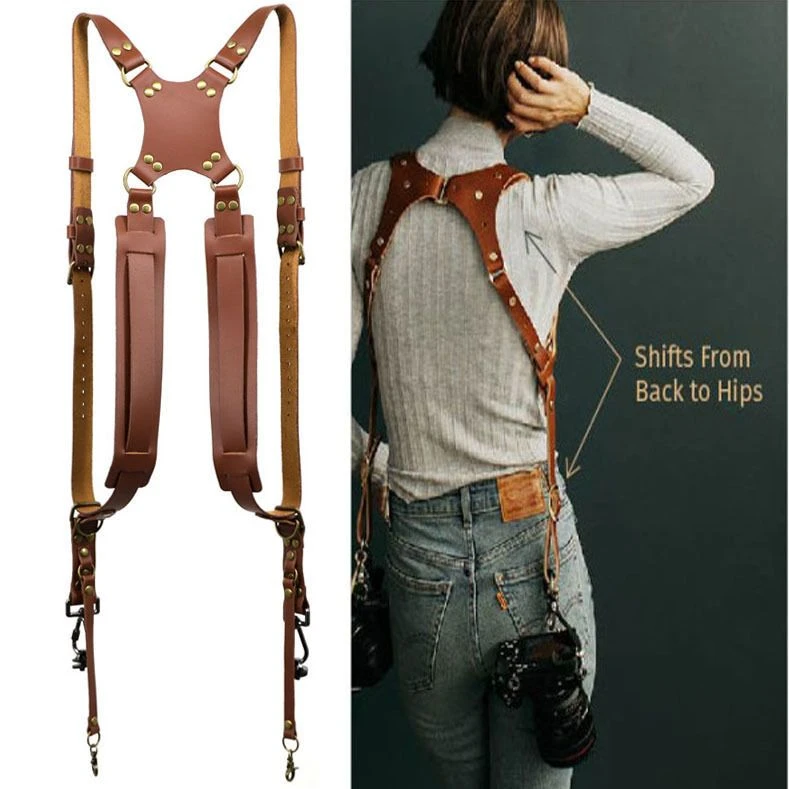 头层牛皮相机肩带快摄手户外摄影设备配件通用单反相机双肩背带