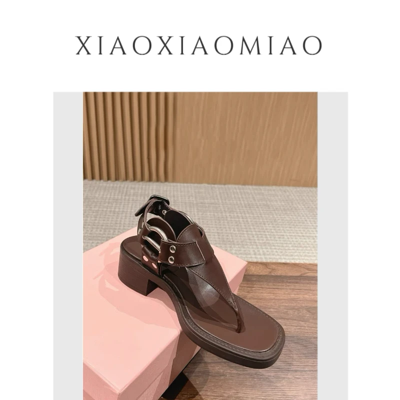 小小喵【喵系女孩】阿miu夹趾拖鞋女夏外穿厚底粗跟复古时装凉鞋女