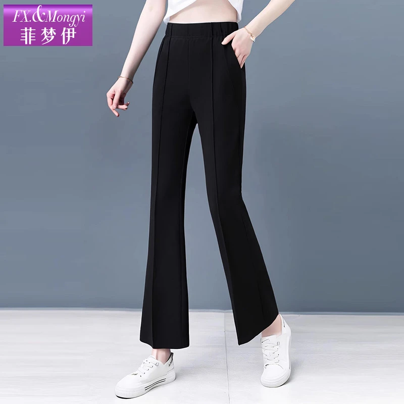 【直播专享】菲梦伊黑色西装微喇裤秋季修身小个子休闲长裤FXXK624