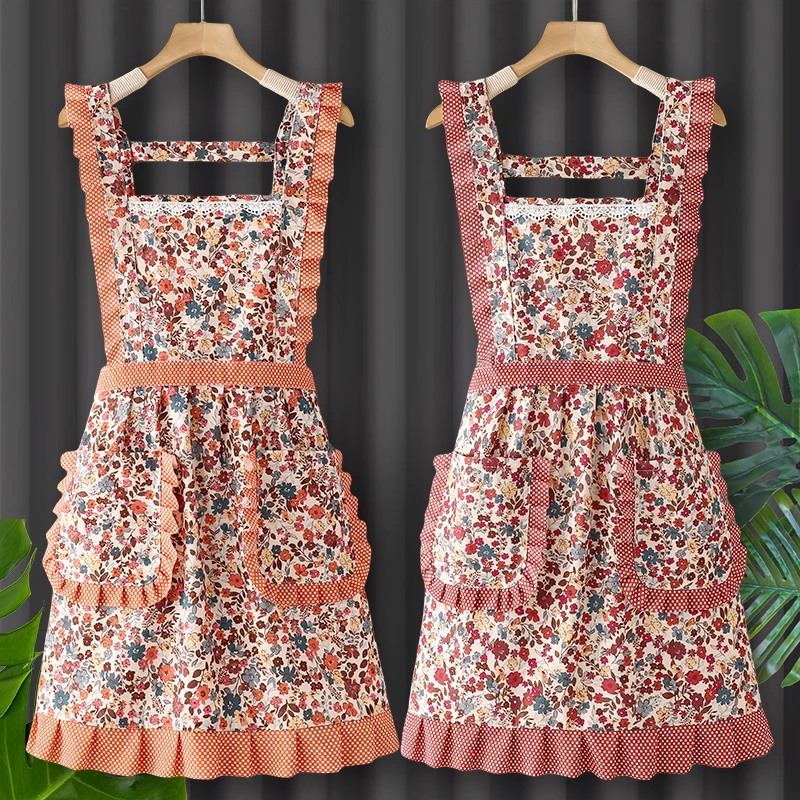 工作服时尚纯棉围裙厨房家用2025新款漂亮女网红透气厨房防水围裙