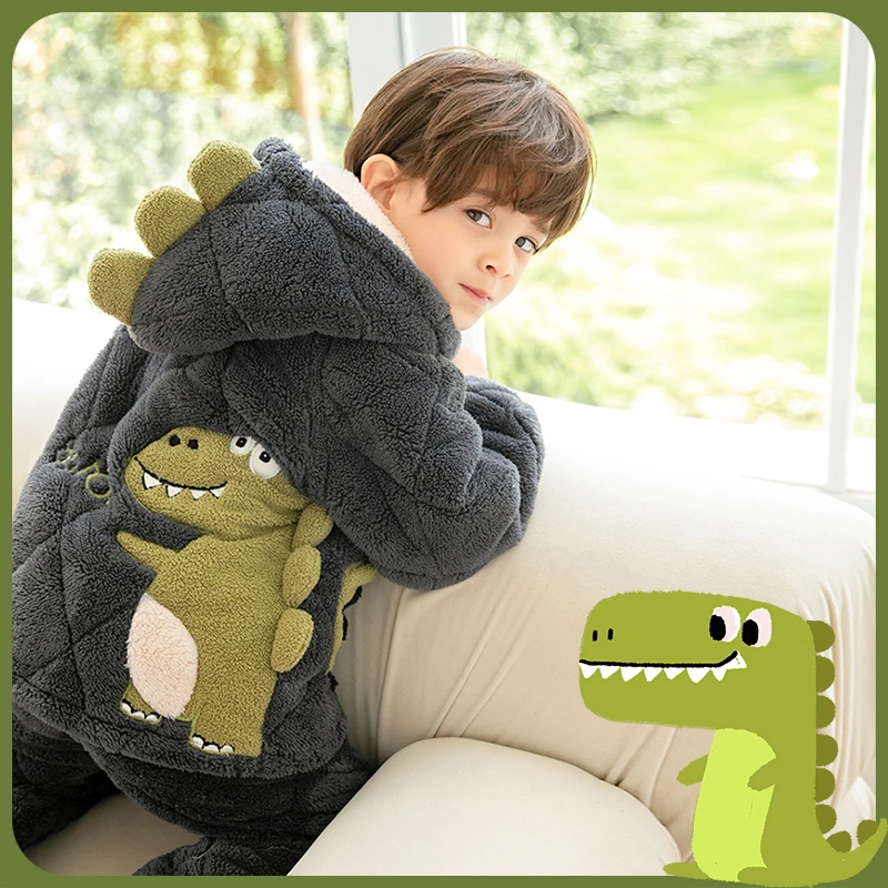 【夹棉-中长款恐龙合集】零下气温下雪穿儿童睡衣儿童家居服套装