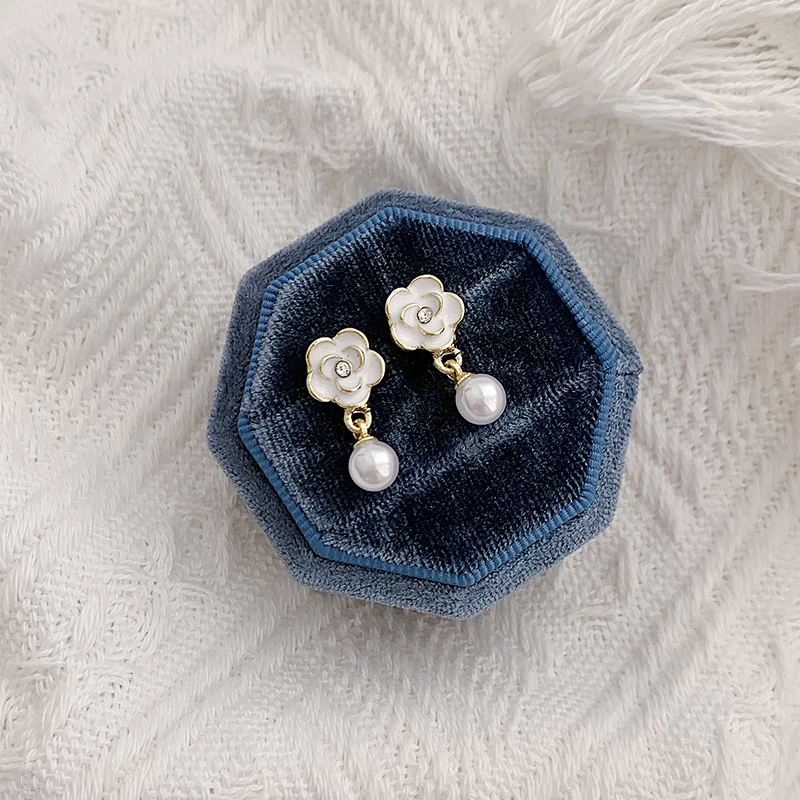 铜合金仿珍珠耳饰 【63号】山茶花珍珠耳环轻奢小众设计高级感耳饰