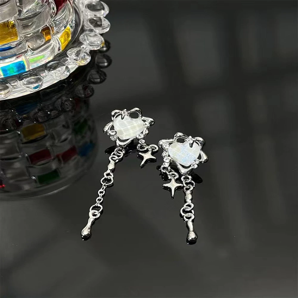 铜合金耳饰 【BX.1033】幻彩流沙高级爱心流苏耳钉潮流苏耳环耳饰