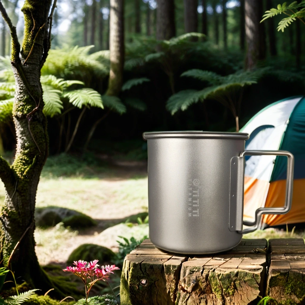 TITITI纯钛马克杯户家用外露营野餐登山轻便折叠手柄情侣水杯