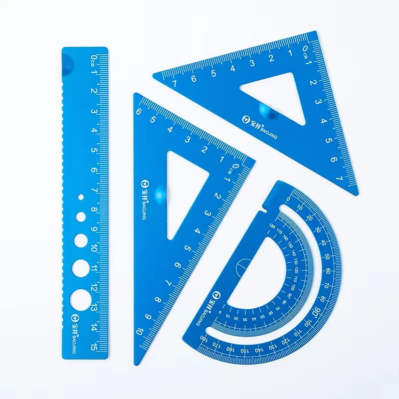 易拿取超高性价比铝合金加厚四件套波浪尺直尺三角量金属尺子套装