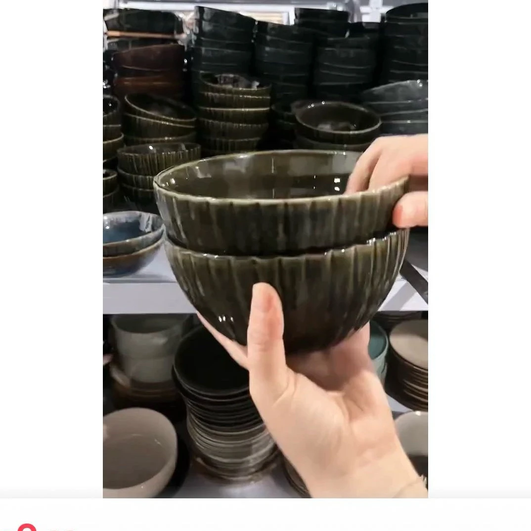 【微瑕】绿色花边面碗6个