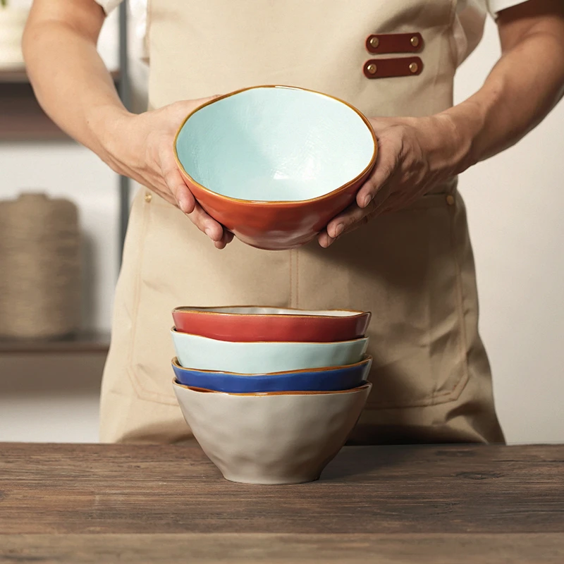 【微瑕】夏鱼 复古菜碗好看的沙拉碗面碗斗笠碗陶瓷碗日式