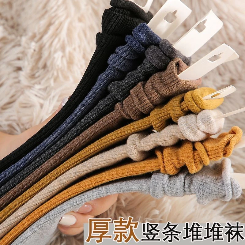 堆堆袜女秋冬季加厚中筒棉袜子ins新款复古咖啡色保暖松口袜百搭