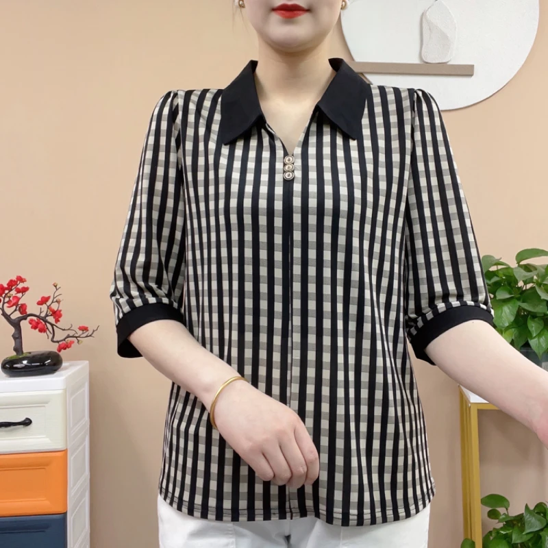 2024夏装新款女装t恤时尚百搭中年洋气妈妈装中袖小衫遮肚子显瘦