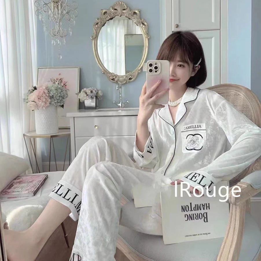 秋冬款睡衣女金丝绒小香风春开衫简约洋气高级感金钻绒家居服套装