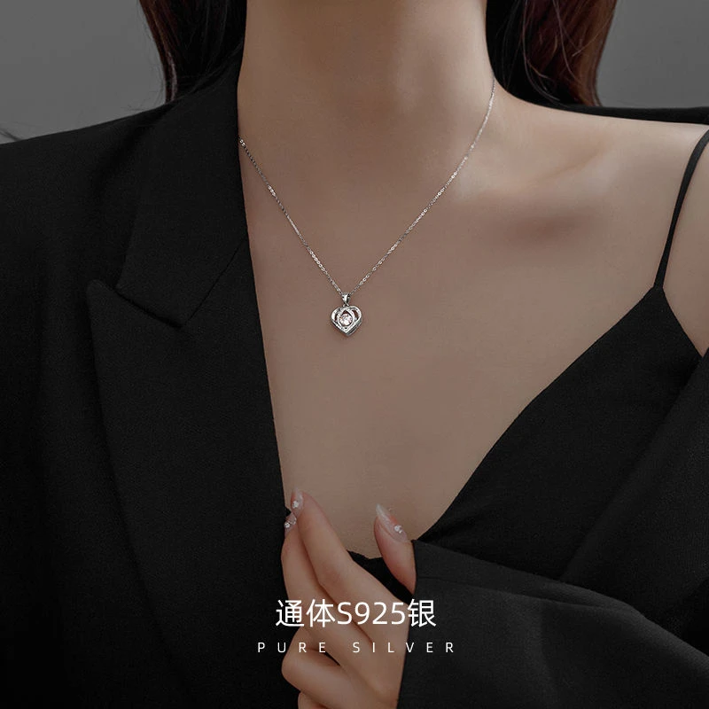 金美澳 链子925银合成锆石 气质高级感跳动的心项链实用性高礼物