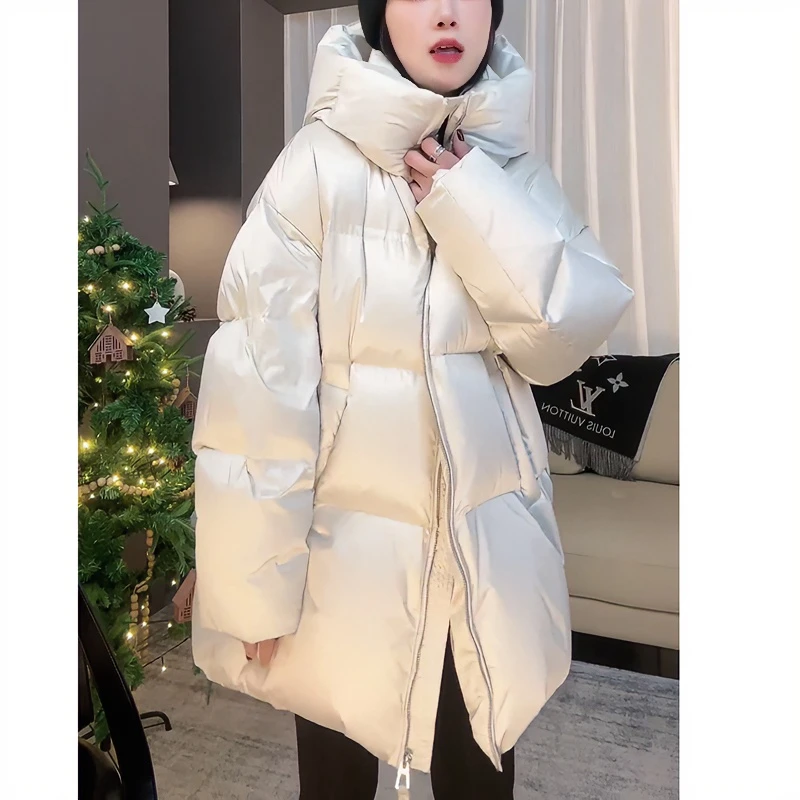 300克白鸭绒冬季新款时尚加厚百搭洋气白色中长款羽绒服外套