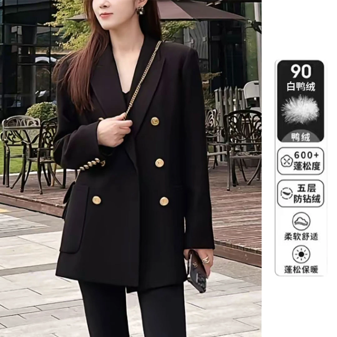 白鸭绒毛呢外套女冬季新款显瘦气质蓬松短款加绒加厚呢子外套女