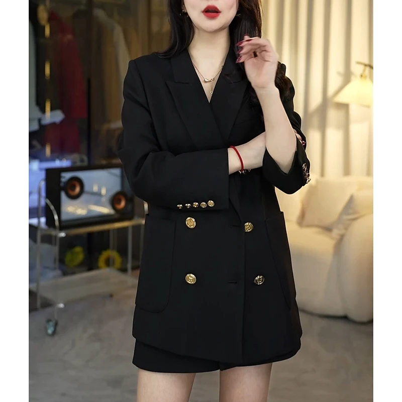 2024春秋季新款韩版小西装显瘦气质百搭黑色中长款西服外套设计感
