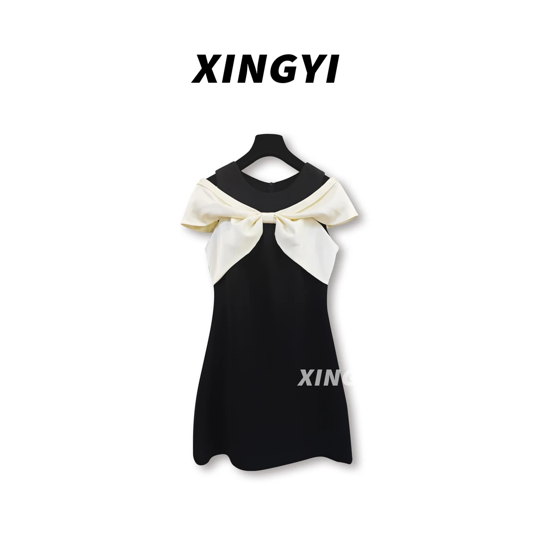 『XINGYI』法式超大蝴蝶结袖露肩连衣裙XY9059