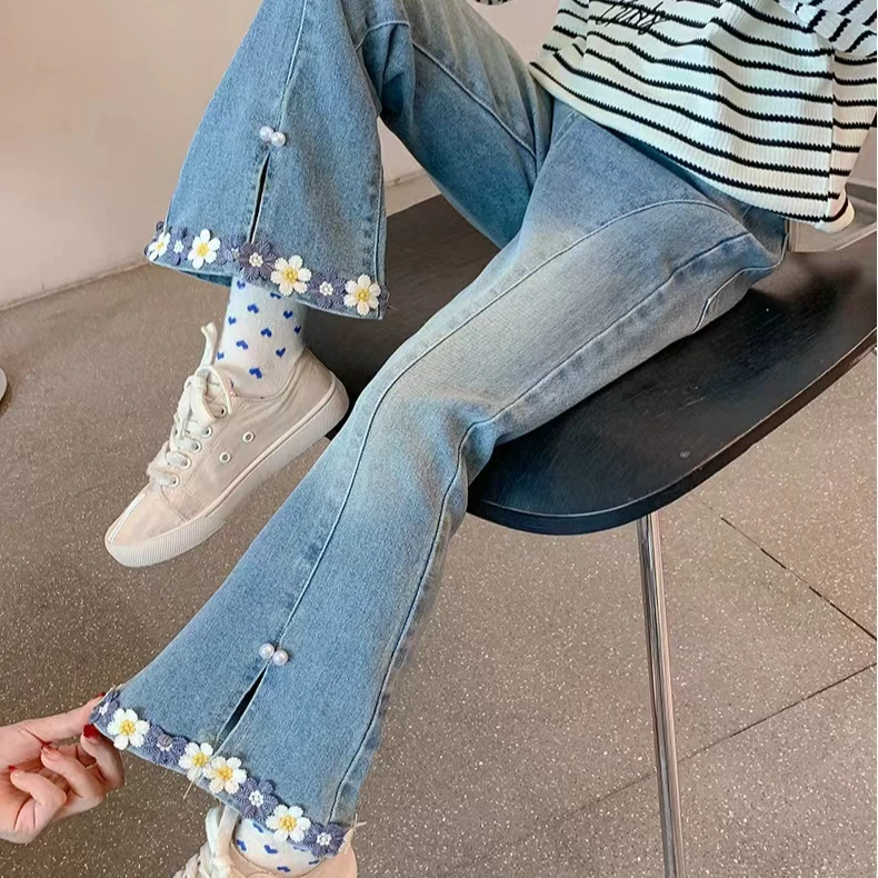 牛仔儿童喇叭裤女童女孩新款秋装大童裤子秋季洋气时尚儿童牛仔裤