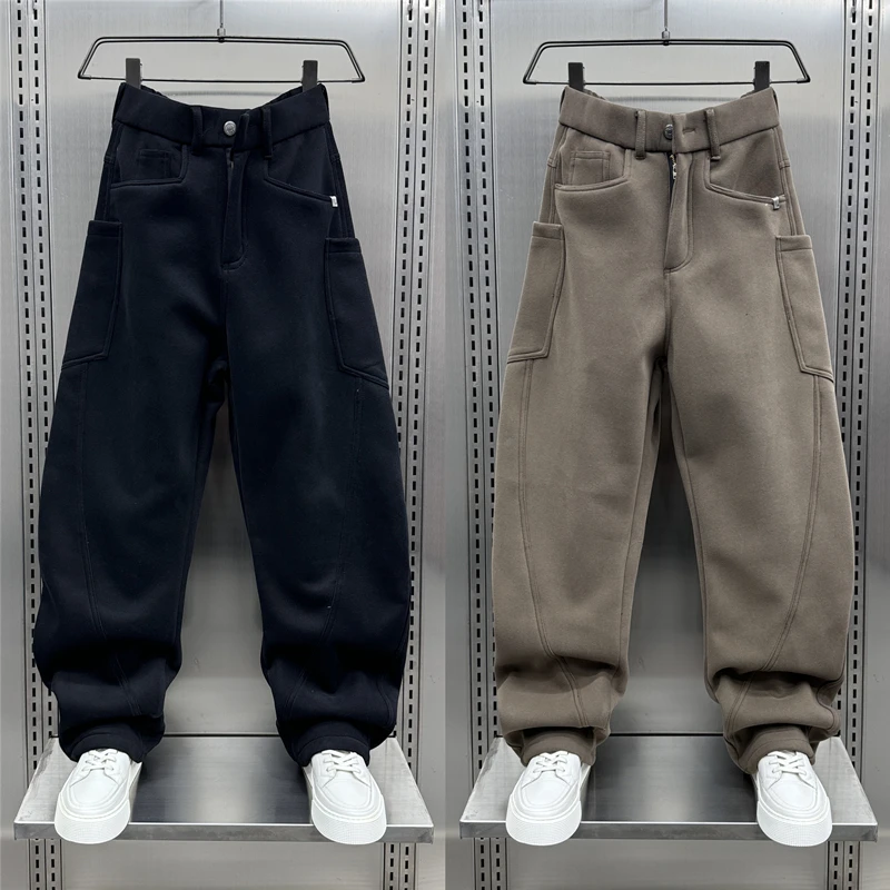 潮牌2024秋冬加厚宽松直筒裤男款美式休闲弯刀裤青年痞帅运动卫裤