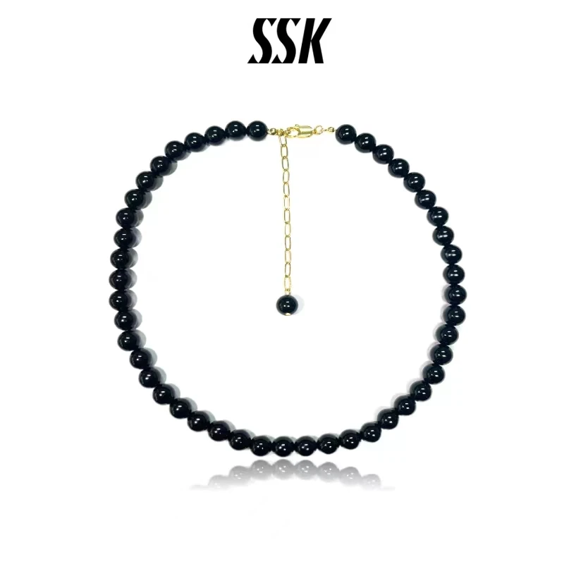 SSK清新通勤黑色 天然玛瑙圆珠百搭项链