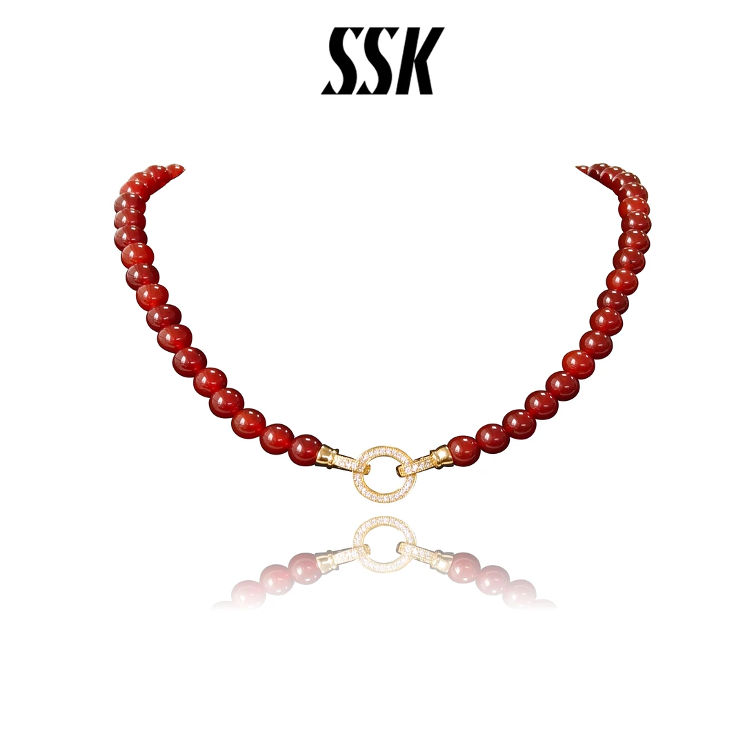 SSK复古小众红色 玛瑙8mm项链