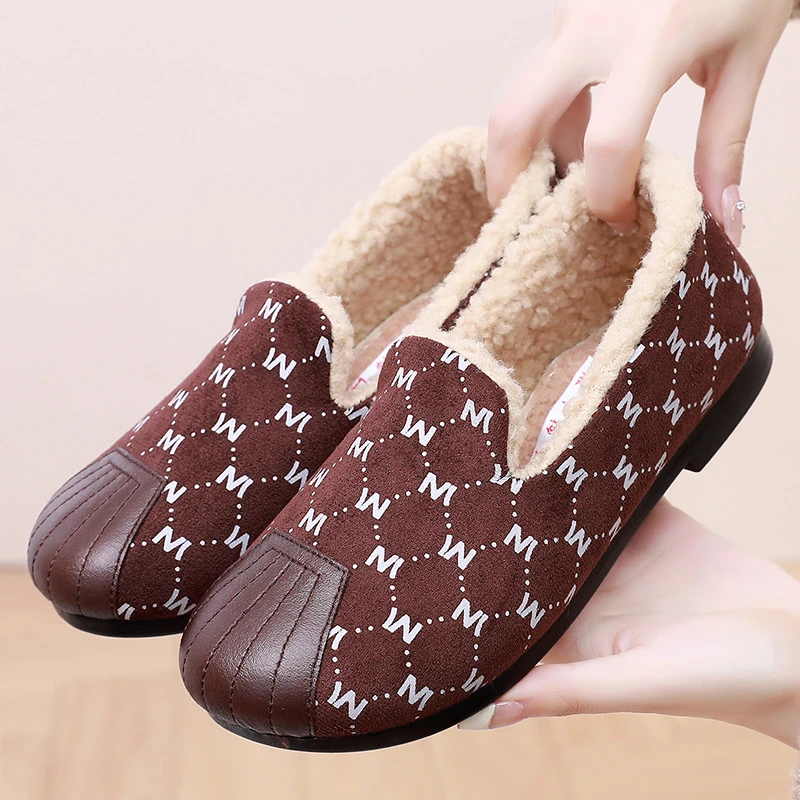 2023秋冬女士乐福鞋时尚豆豆鞋加绒加厚旅游百搭妈妈鞋保暖毛毛鞋