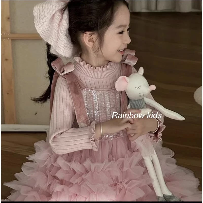 【Rainbow】2024冬款加厚粉色洋气公主裙-68202