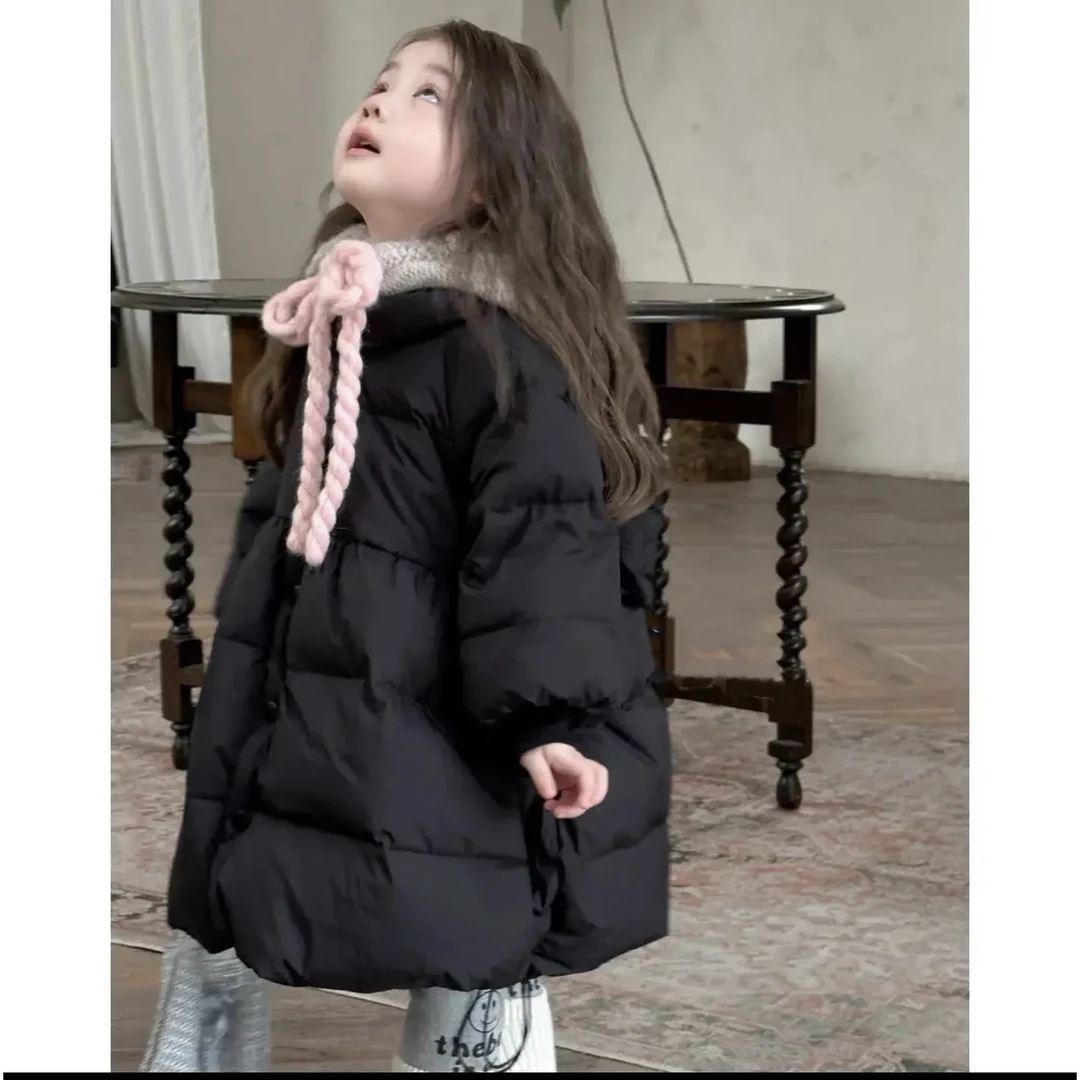 【Rainbow】2024冬款大蝴蝶结气质帽子可拆卸三防羽绒服-86008