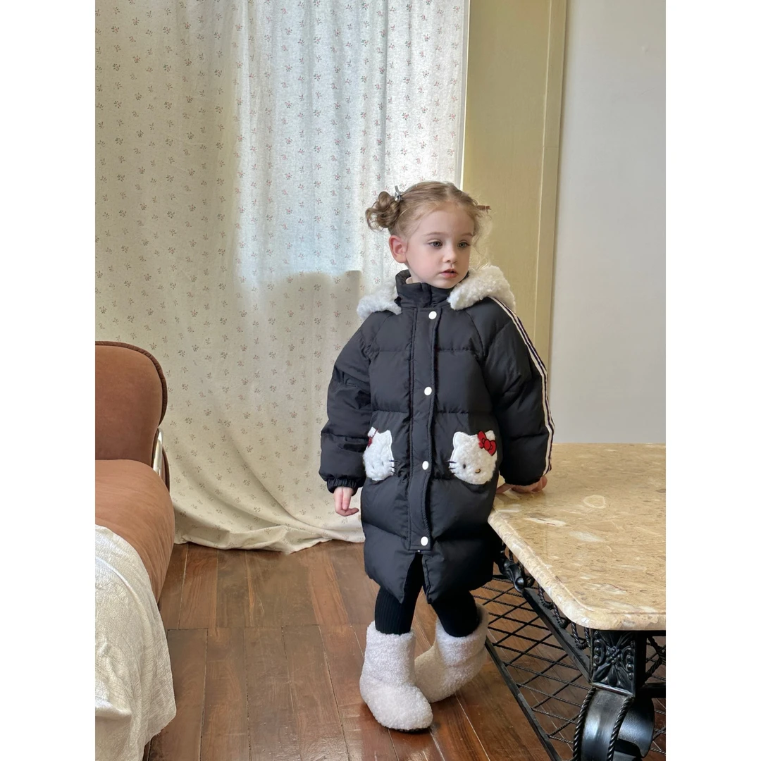 【Rainbow】2024冬款时髦中长款保暖KT猫三防羽绒服-86002