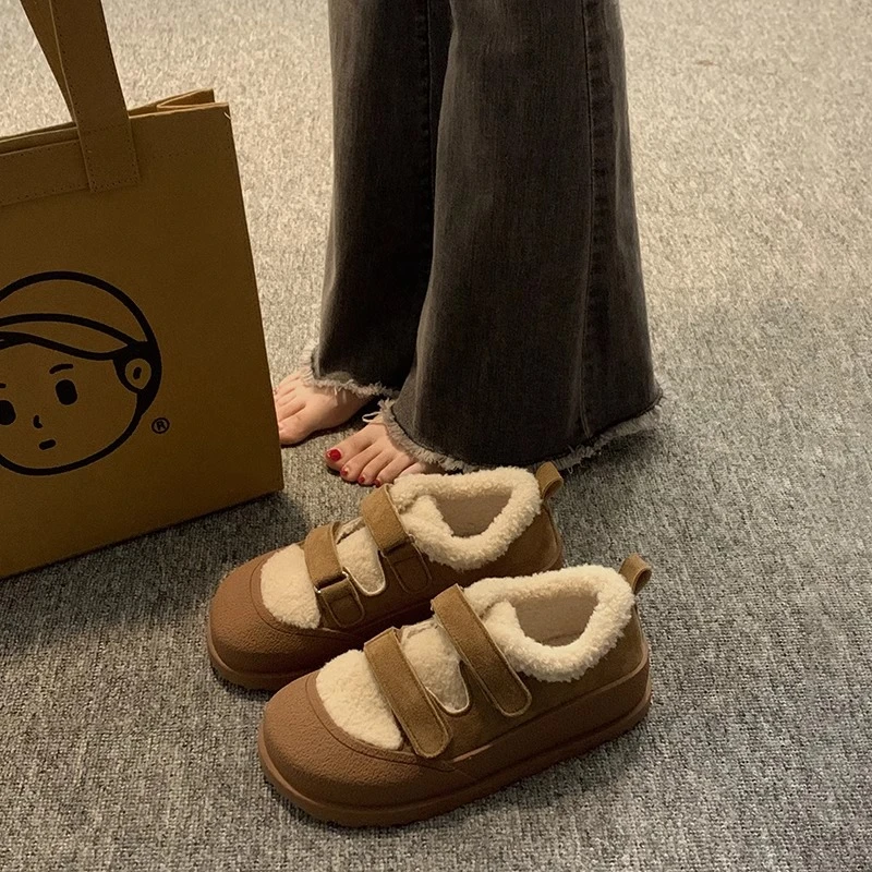 棉靴女冬加绒加厚2023新款时尚休闲复古百搭平底防滑魔术贴雪地靴