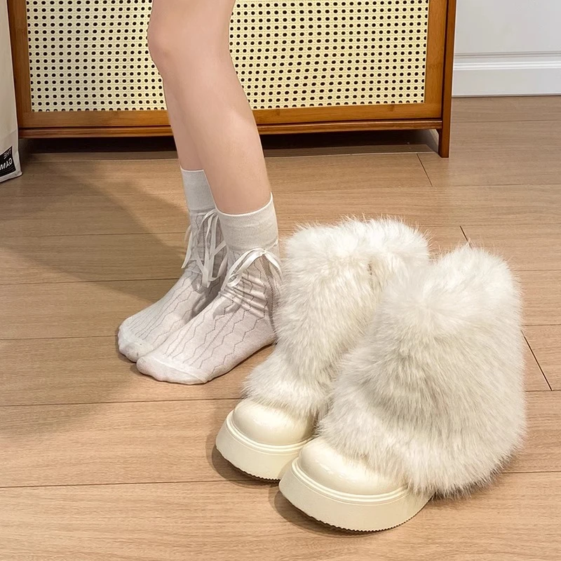 时尚小短靴厚底雪地靴子马丁靴子女2023新款秋冬季加绒加厚毛毛靴