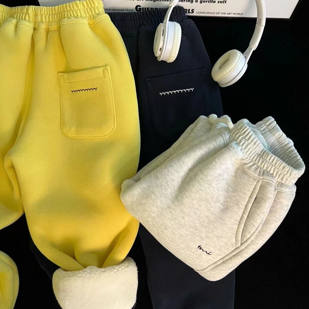 暖羊绒~姐弟款冬季加绒加厚韩版洋气一条过冬休闲卫裤4348