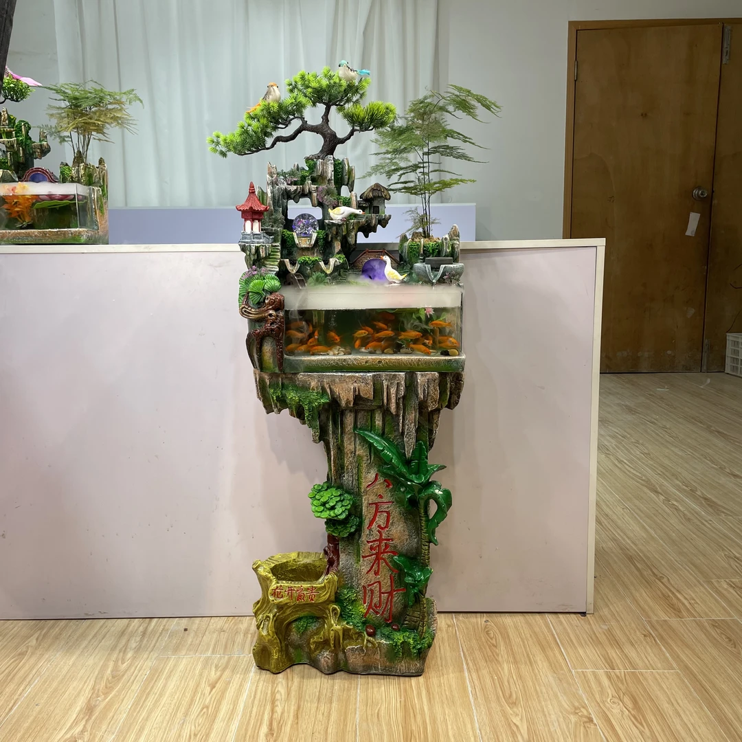 特大号款带底座落地假山鱼缸可养鱼自循环流水摆件开业乔迁送礼品