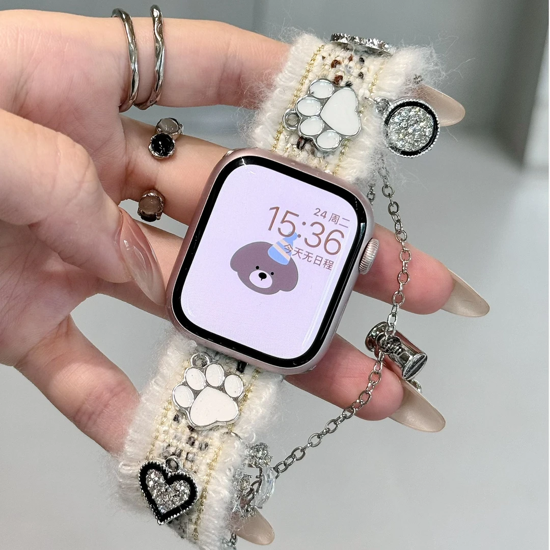 秋冬限定羊绒毛边柔软星光适用于苹果手表表带iwatch9