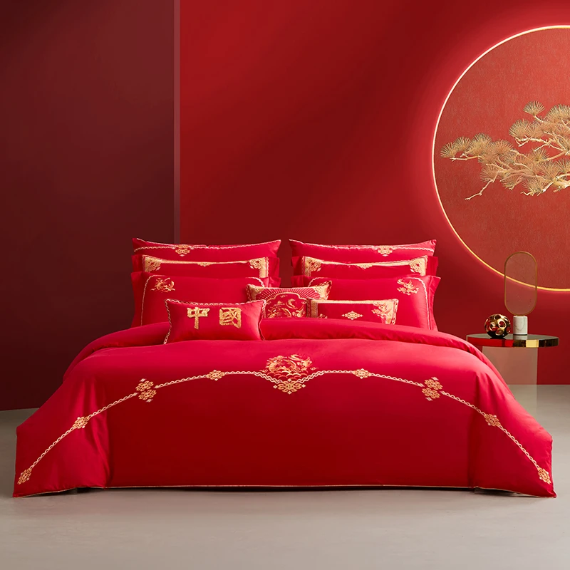 【商场同款】梦洁家纺结婚床上四六件套纯棉绣花婚庆中国·锦有喜