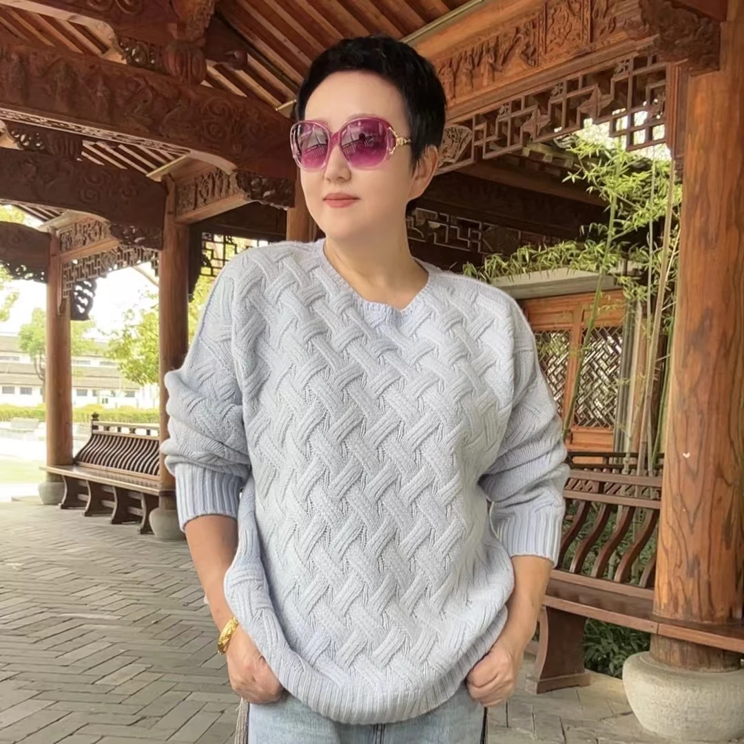 设计师605款网红大版100羊毛圆领慵懒休闲羊毛针织衫