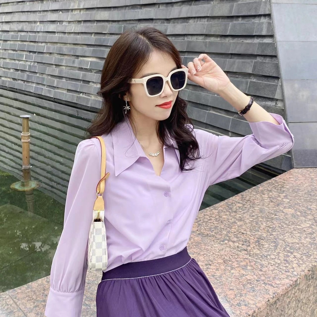 GIRDEAR/哥弟小众气质设计感紫色衬衣1300660-2100364-001