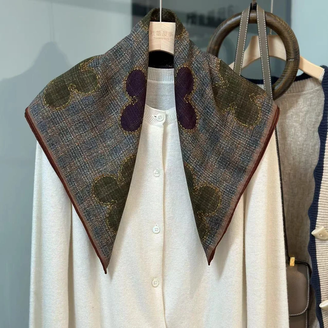 Qiantang Story/钱塘故事70丝毛-编织小花围巾65*65cm